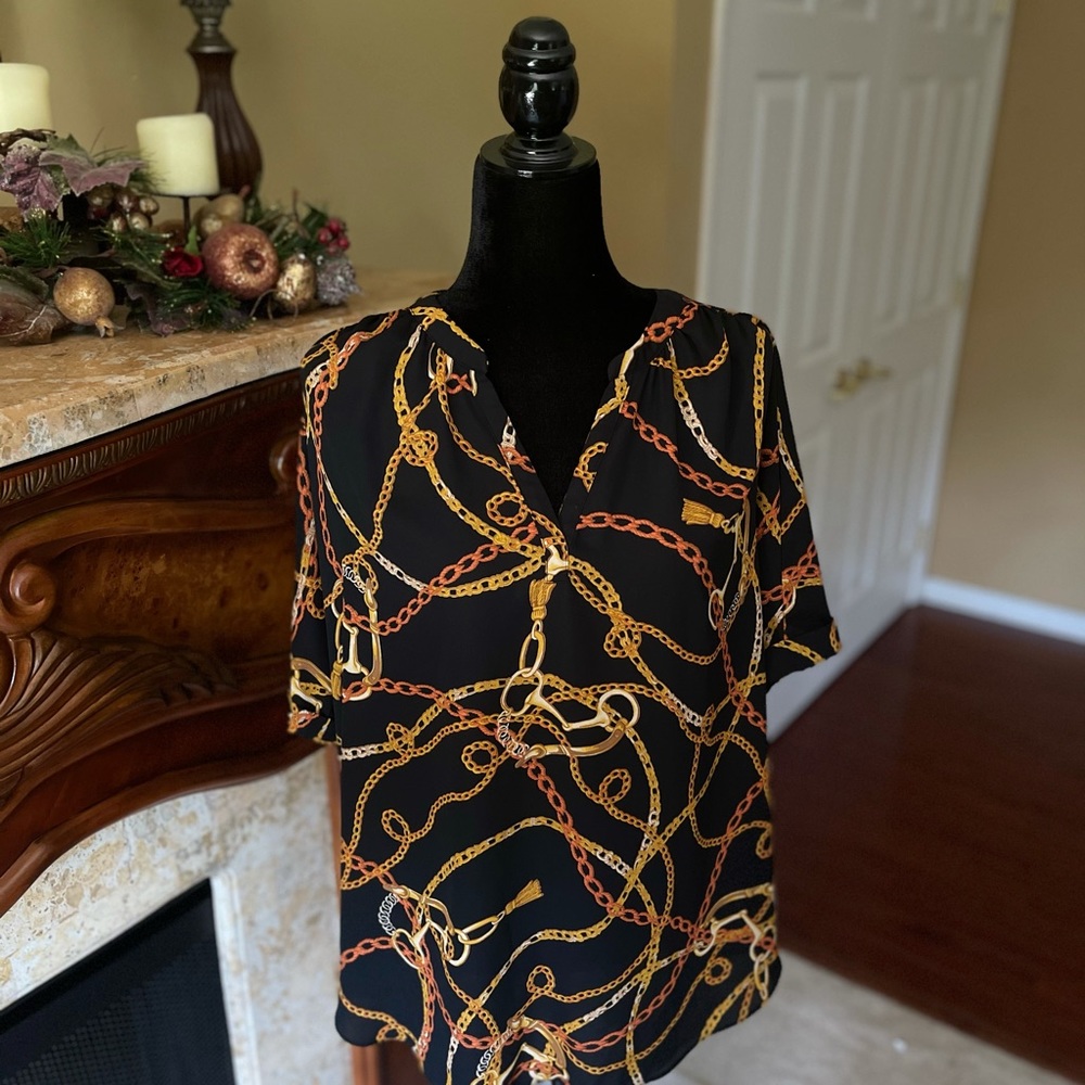 Fun for summer or fall, blouse with orange/gold